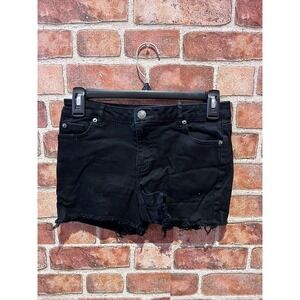 Copper Key Size 16 Solid Black Denim Cut Off Belted Jean Shorts W/Pockets